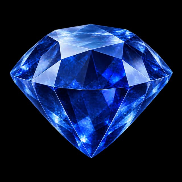 A deep blue faceted sapphire gemstone.